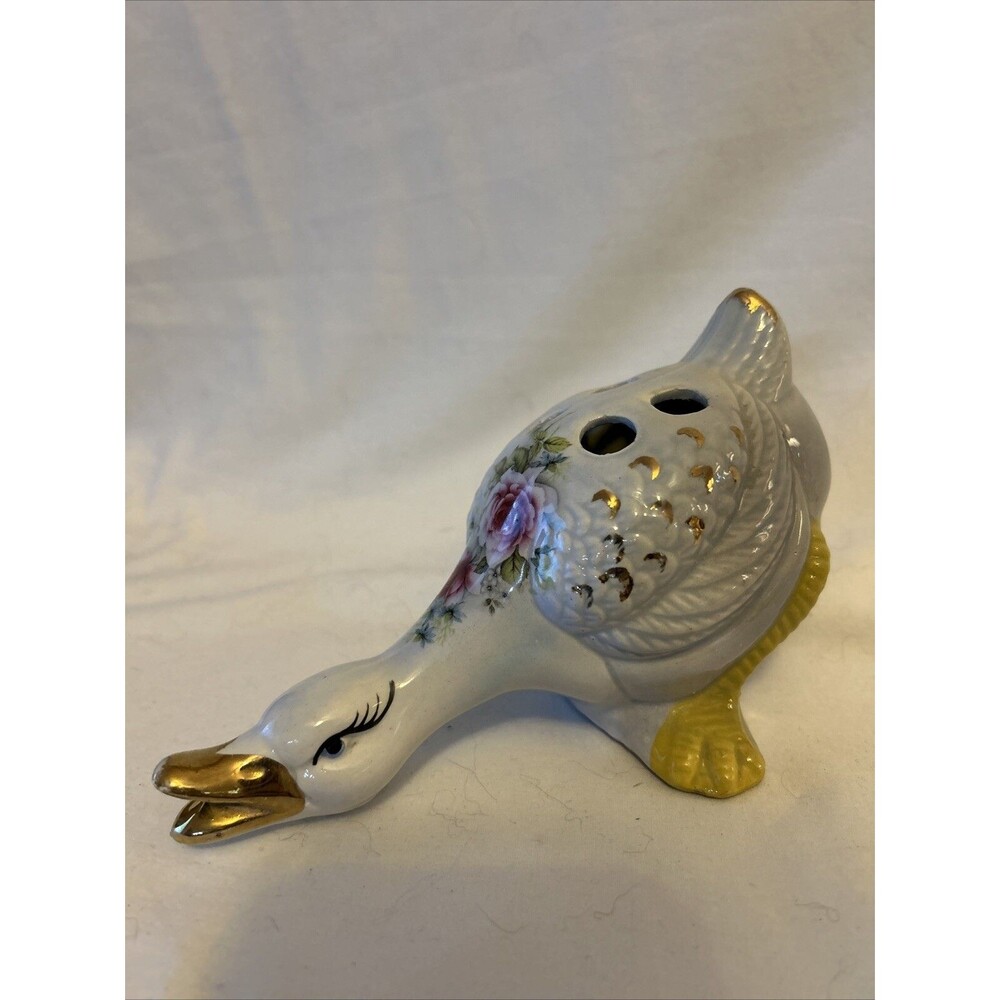 VINTAGE Toothbrush Caddy Decorative Ceramic  "QUACKING DUCK" Hand Painted Holder